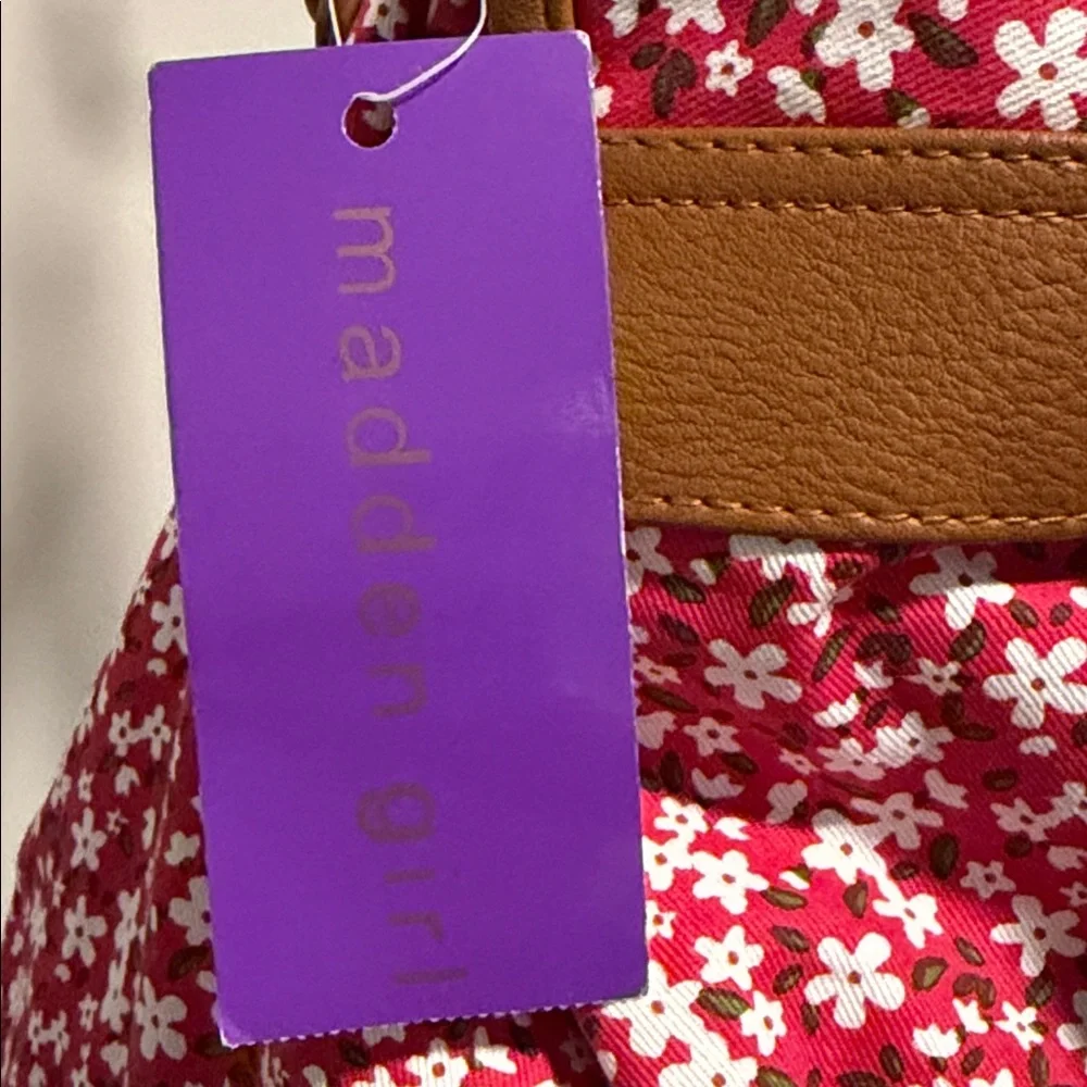 Madden Girl Red Floral Canvas Backpack with Tan Trim